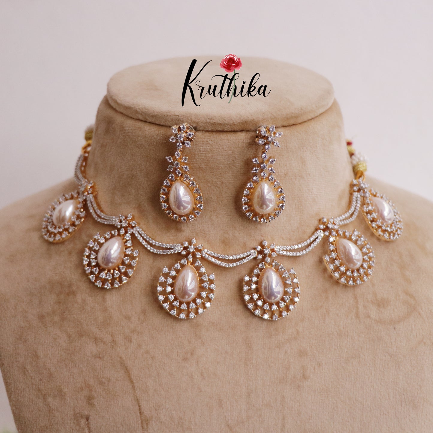 Beautiful CZ Moonlight Pearl Drop Necklace Set NC2270