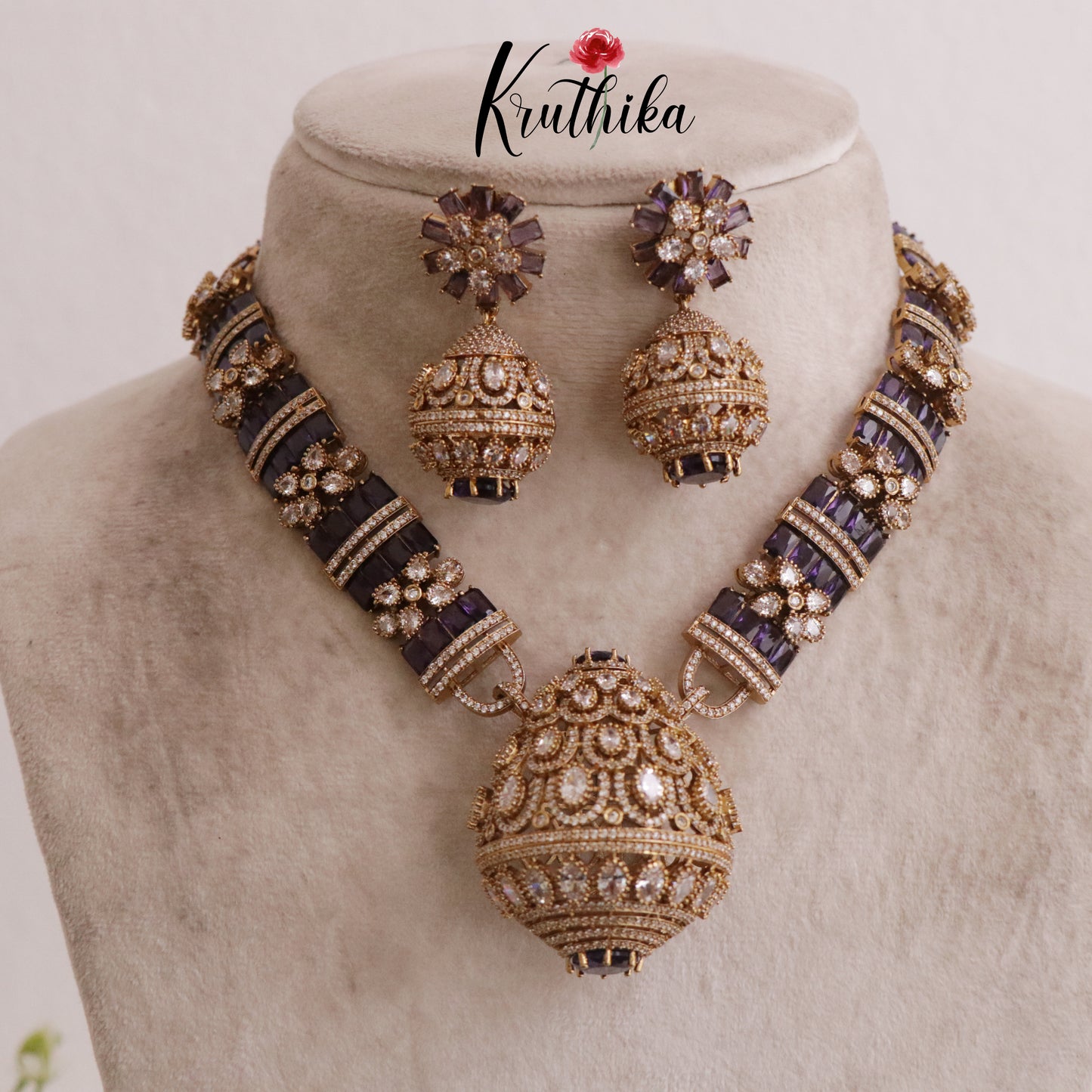 Premium Victorian moissanite Necklace set NC2018 (In 3 colors)