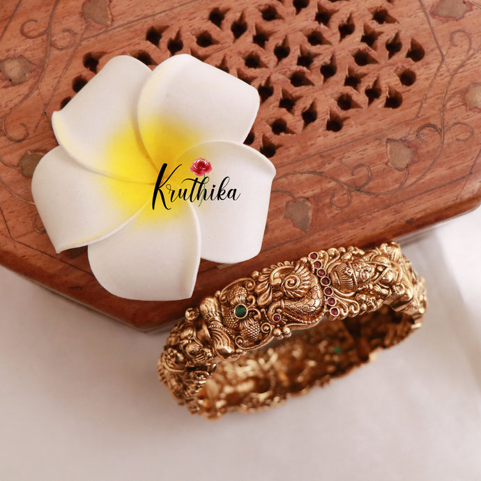 Antique finish Lakshmi Devi peacock single kada B77