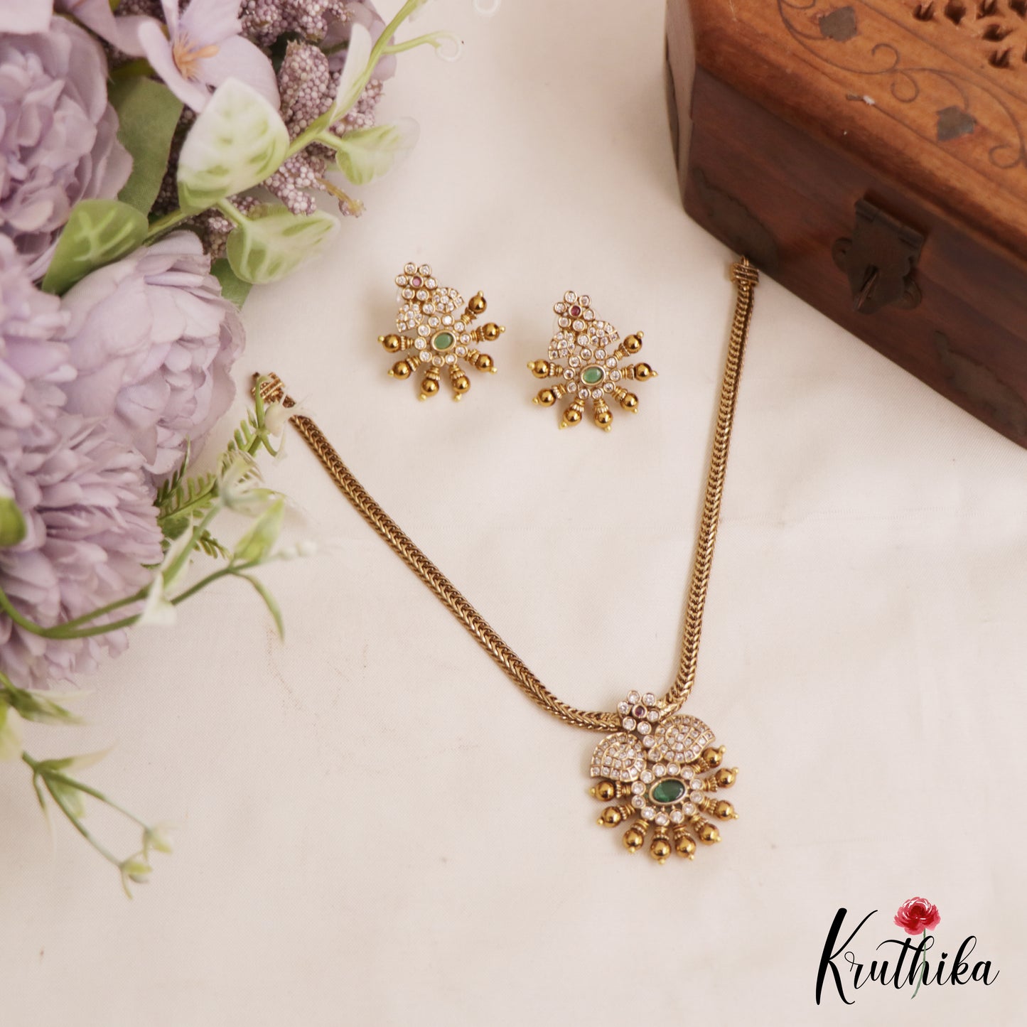 Classic Floral Mango Motifs AD Pendant Chain Set NC2876