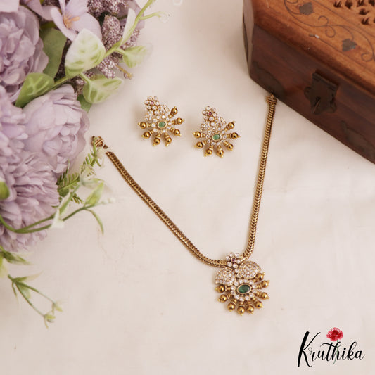 Classic Floral Mango Motifs AD Pendant Chain Set NC2876