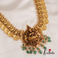 Premium Antique Nagas Lakshmi Motifs Kasu Neckalce With Green Bead Drops NC2658