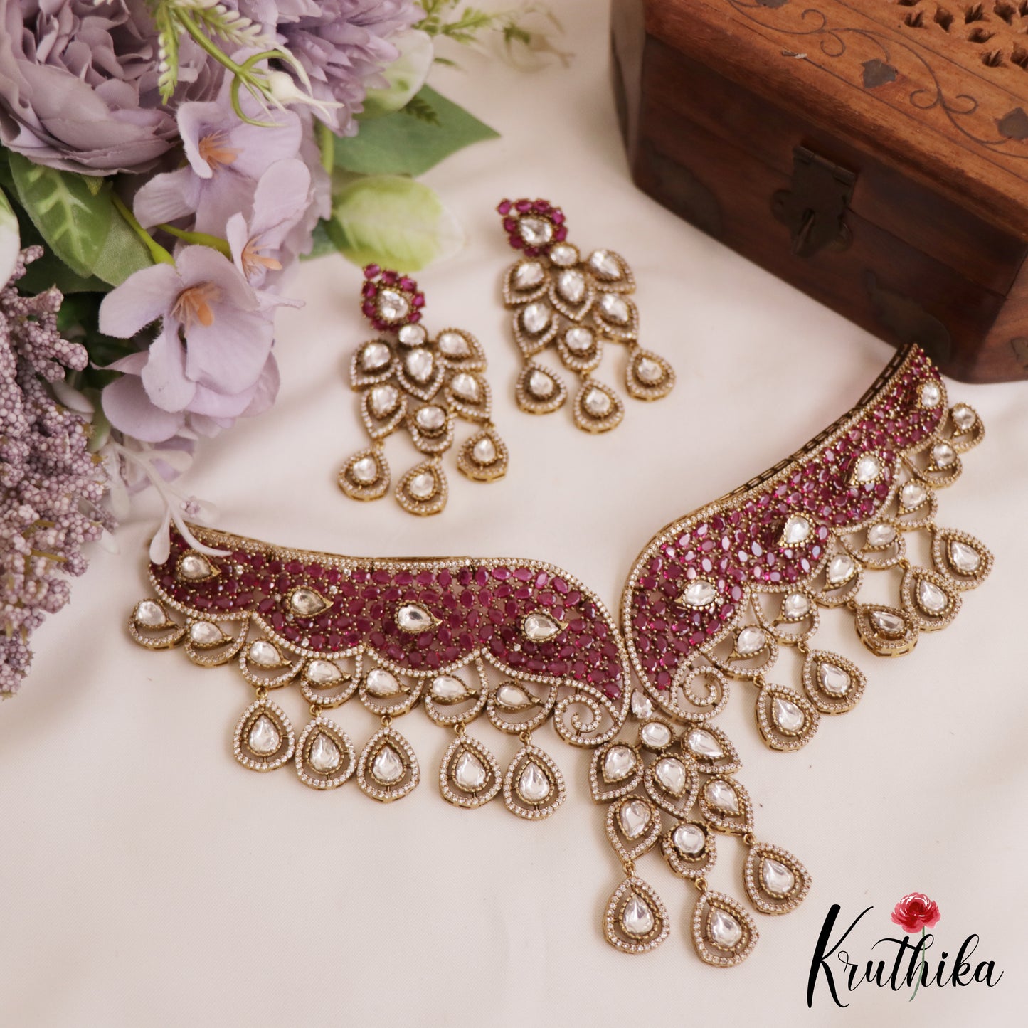 Stunning AD Teardrop Motifs Moissanite Necklace NC2785 (Available In 2 Colors)