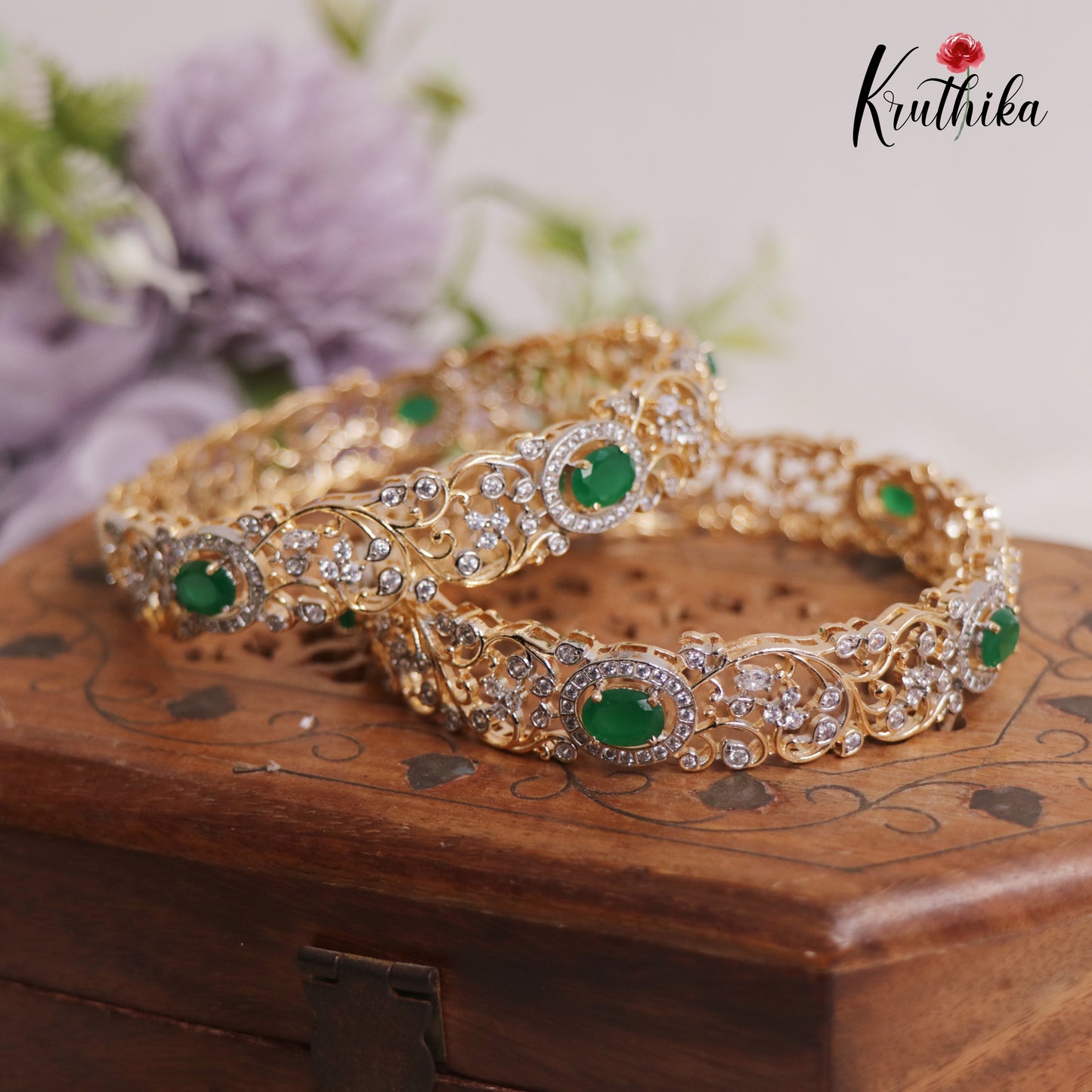 Gorgeous Diamond-Finish Gold-Tone Bangles B336 (Set Of 2 Bangles)