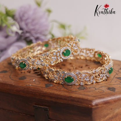 Gorgeous Diamond-Finish Gold-Tone Bangles B336 (Set Of 2 Bangles)