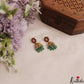 Elegant Floral Motifs Jadau Jhumkas With Green Bead Drops E1142