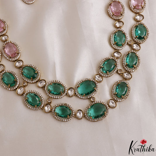 Stunning Double Layered Geometric Motifs Polki CZ Victorian Necklace NC3118