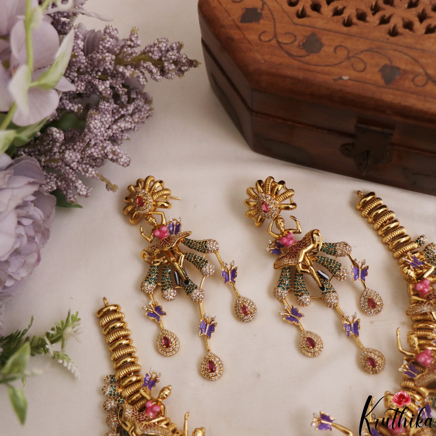 Stunning Hand Painted Ballerina Dancing Doll Motifs With AD Tassels Necklace NC2951