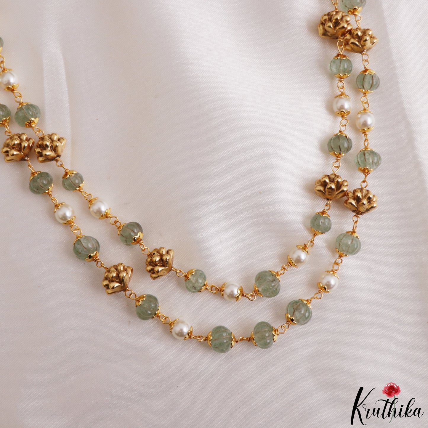 Trendy Floral Green Bead Double Layered Mala LH2219