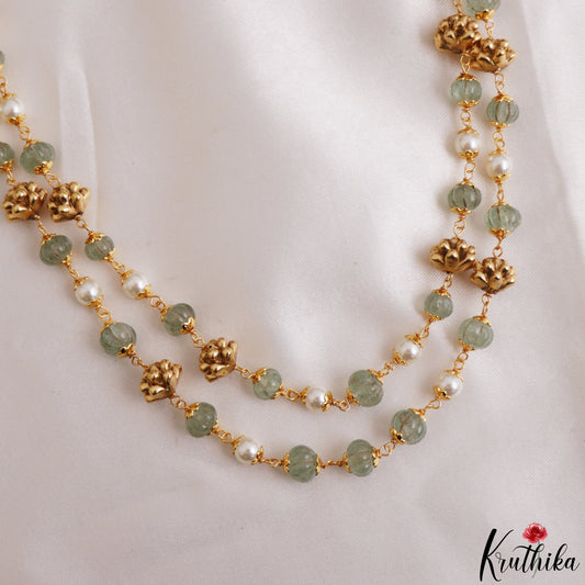 Trendy Floral Green Bead Double Layered Mala LH2219