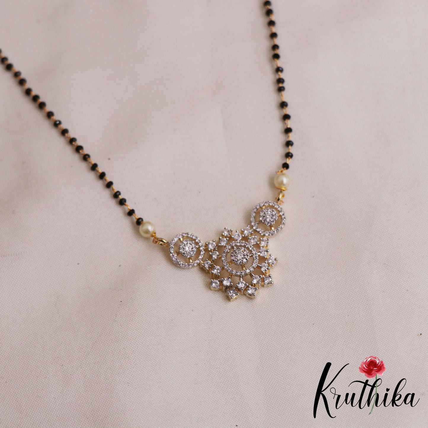 Classic Floral AD Mangalsutra with Earrings Set NC2907