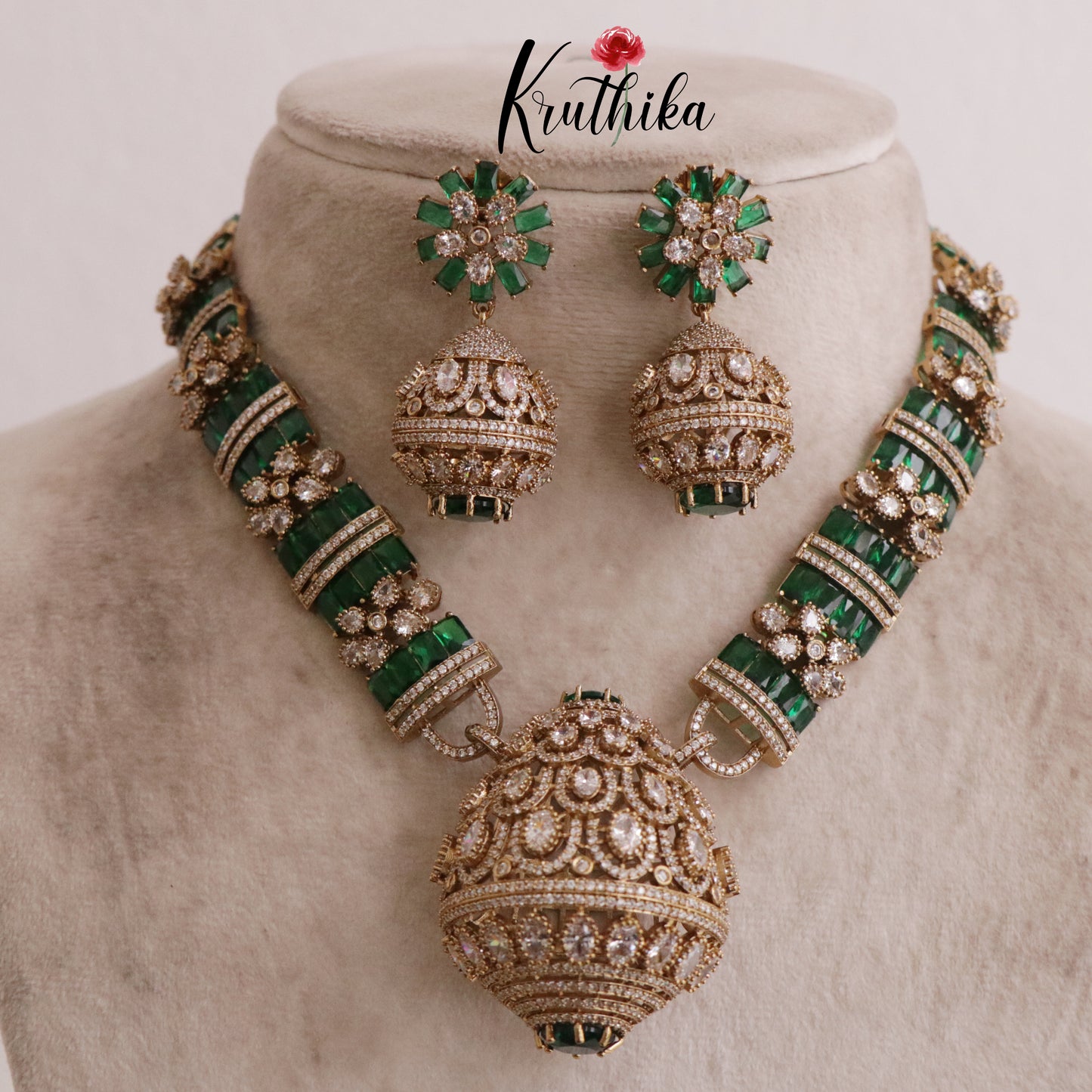 Premium Victorian moissanite Necklace set NC2018 (In 3 colors)