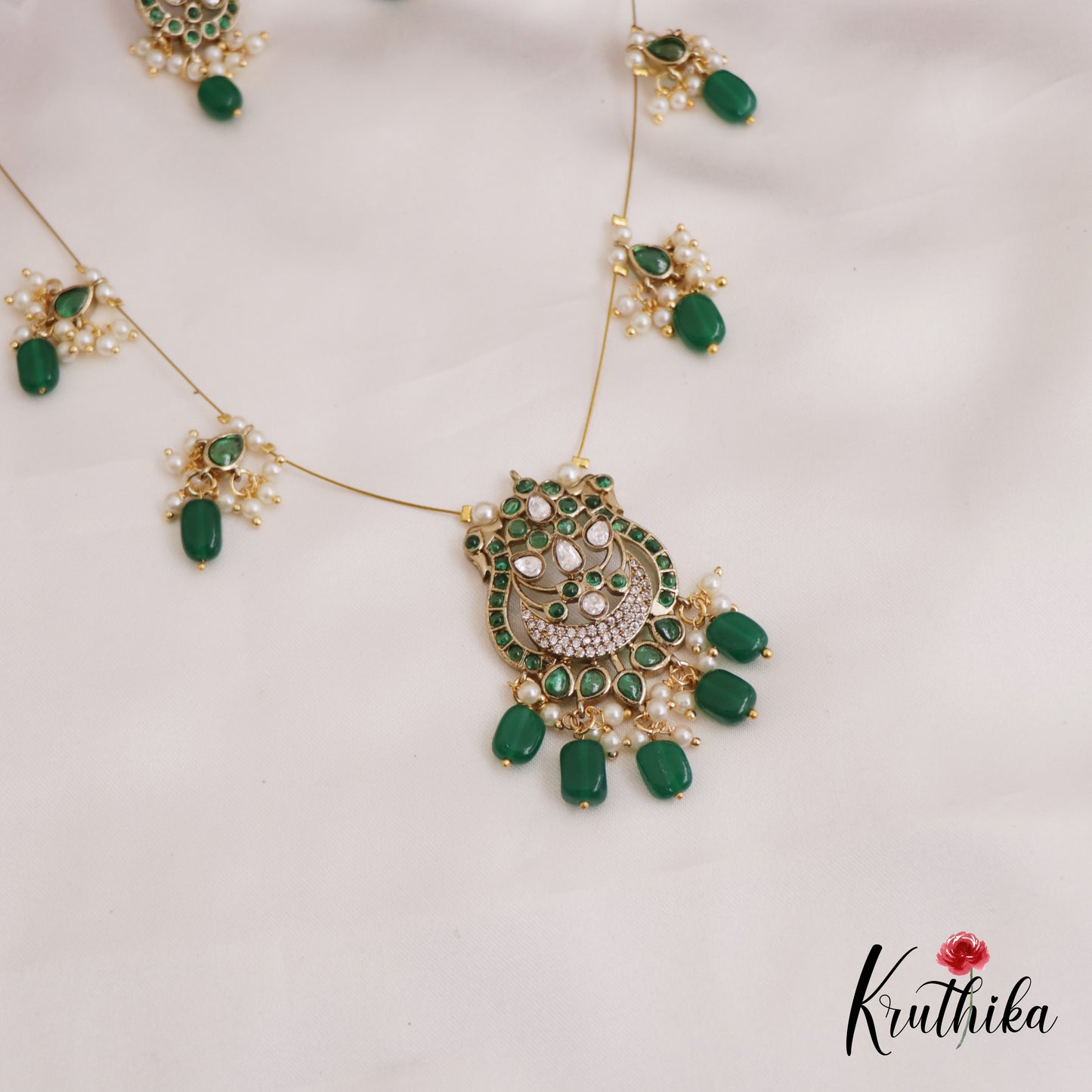 Trendy Kemp Peacock Motifs Invisible Chain With Beads Drops NC2701 (Available In 3 Colors)