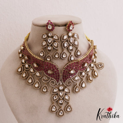 Stunning AD Teardrop Motifs Moissanite Necklace NC2785 (Available In 2 Colors)
