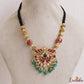 Elegant Ruby Green Stone Jadau Pendant Mangalsutra with Green Bead Drops NC3314