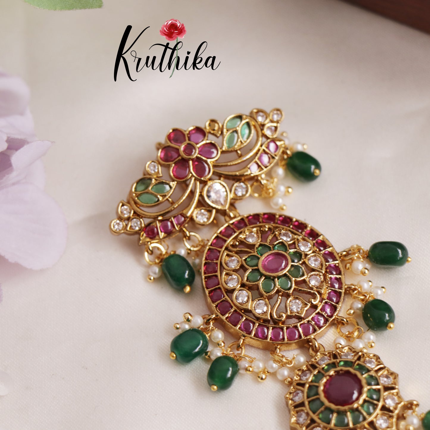 Beautiful Kemp Stones Jada Billa with Chand Balli and Jhumka J254