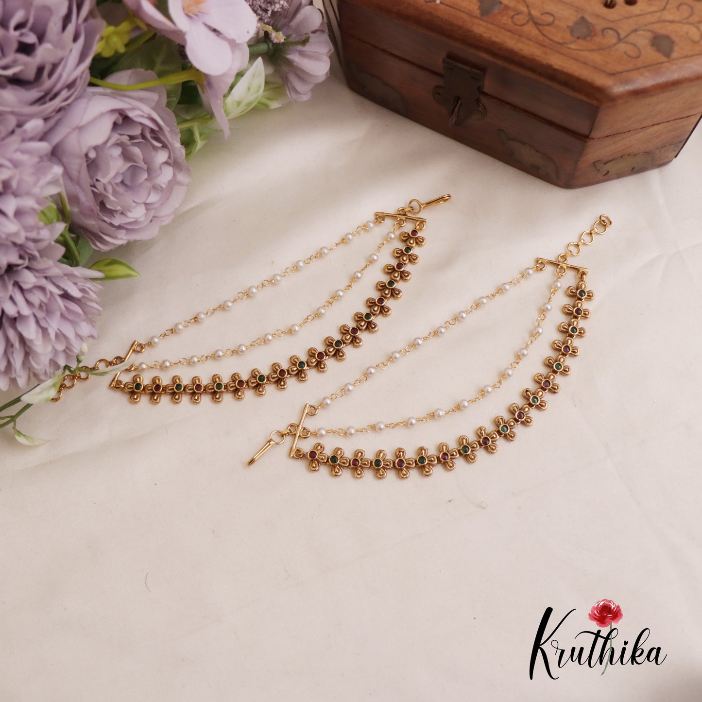 Classic Floral Motifs Three Layer Earchains EC178