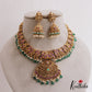 Grand Antique Nagas Lakshmi Necklace With Three Interchangeable Pendants And Green Bead Drops NC2730