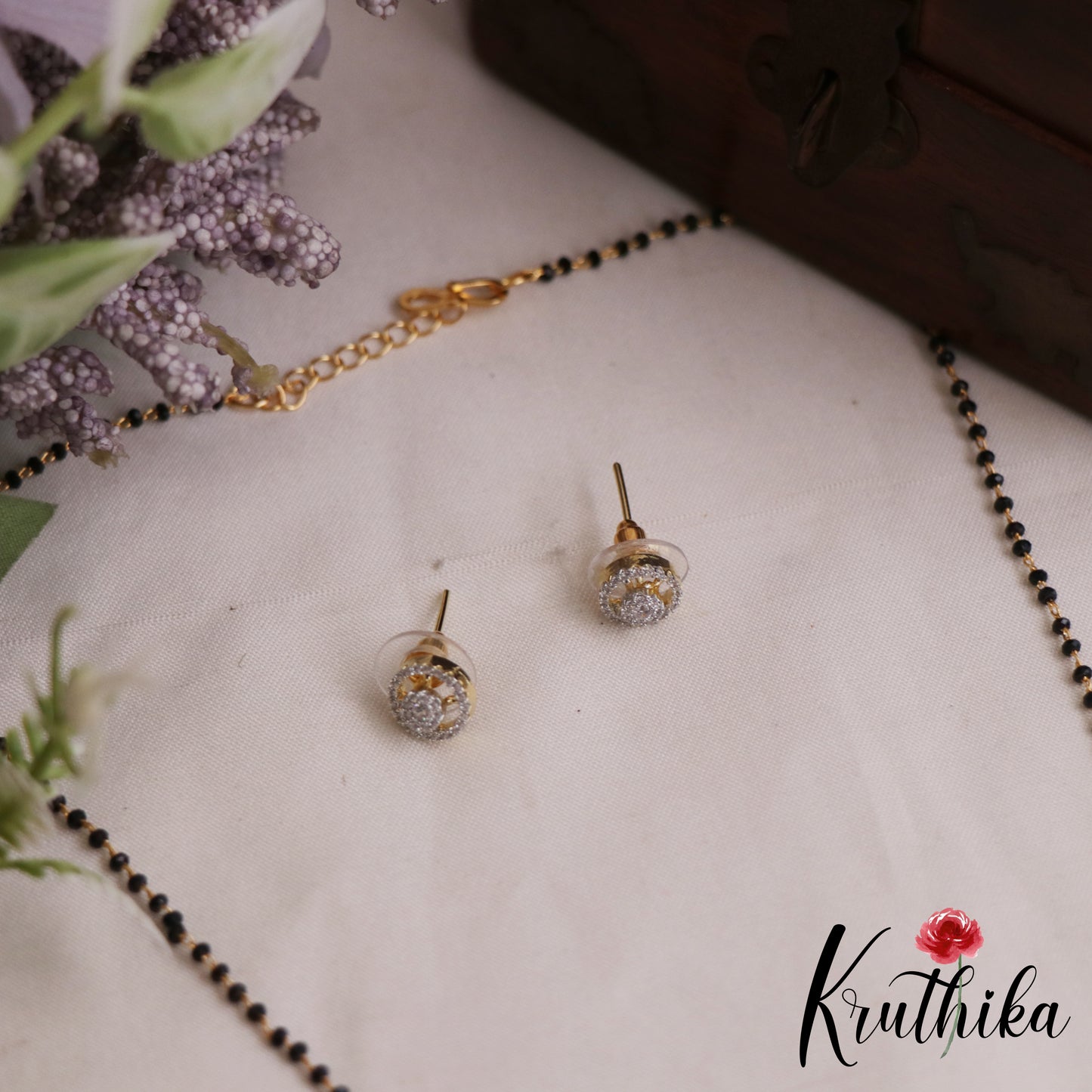 Classic Floral AD Mangalsutra with Earrings Set NC2907