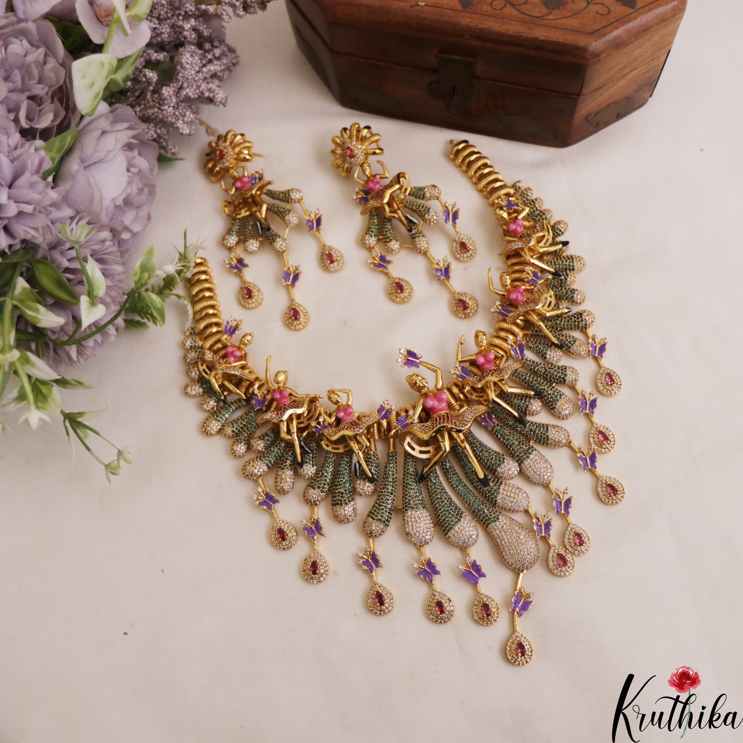 Stunning Hand Painted Ballerina Dancing Doll Motifs With AD Tassels Necklace NC2951