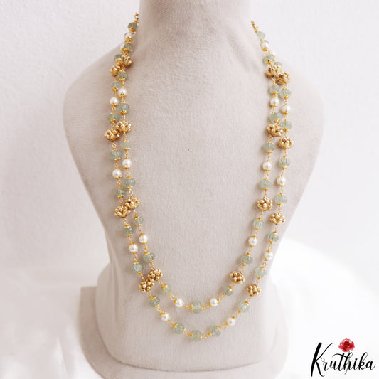 Trendy Floral Green Bead Double Layered Mala LH2219