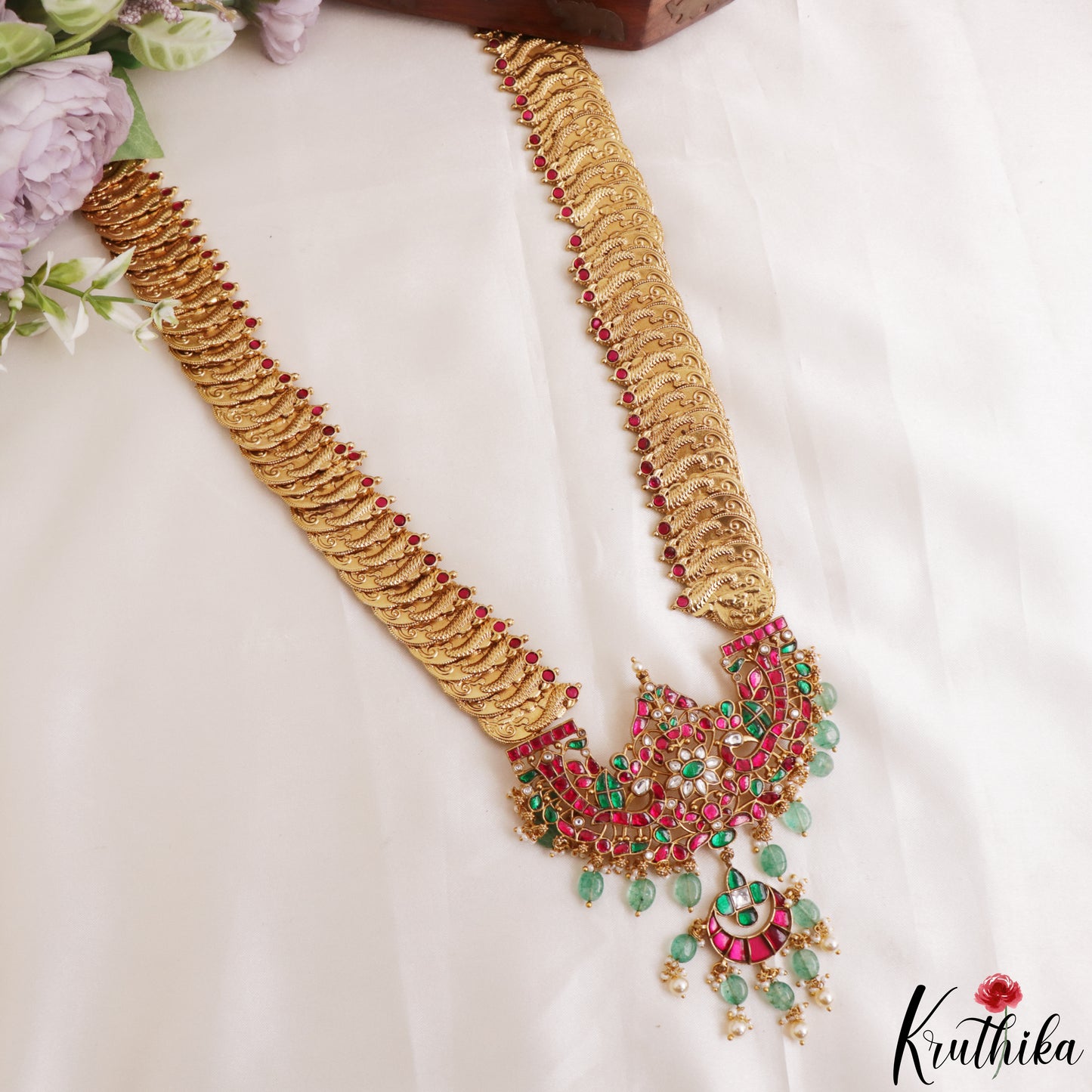 Grand Antique Peacock Lakshmi Coin Jadau Haaram-Cum-Hip Belt LH2209 (Avaialble In 2 Colors)