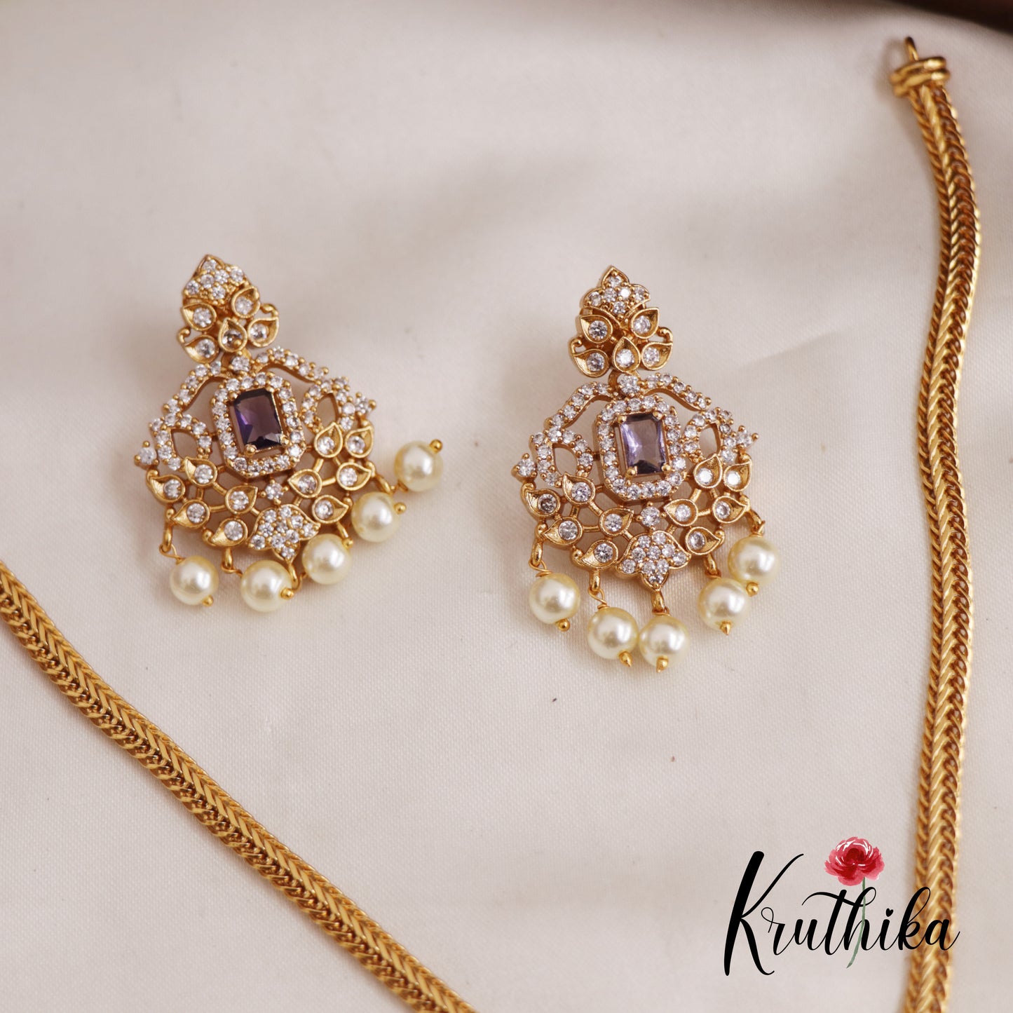 Beautiful Leaf AD Stone Hasli Necklace With Pearl Drops NC2600