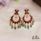 Gorgeous Floral Leaf Motifs Chandbali Jadau Earrings With Green Bead Drops E963