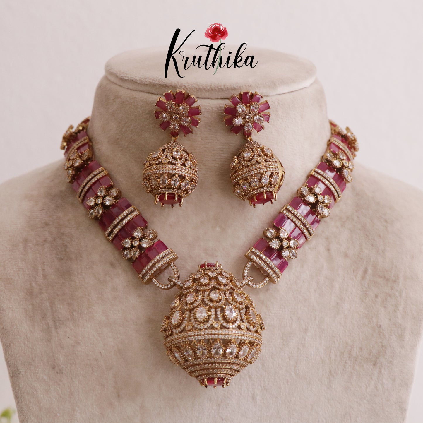 Premium Victorian moissanite Necklace set NC2018 (In 3 colors)