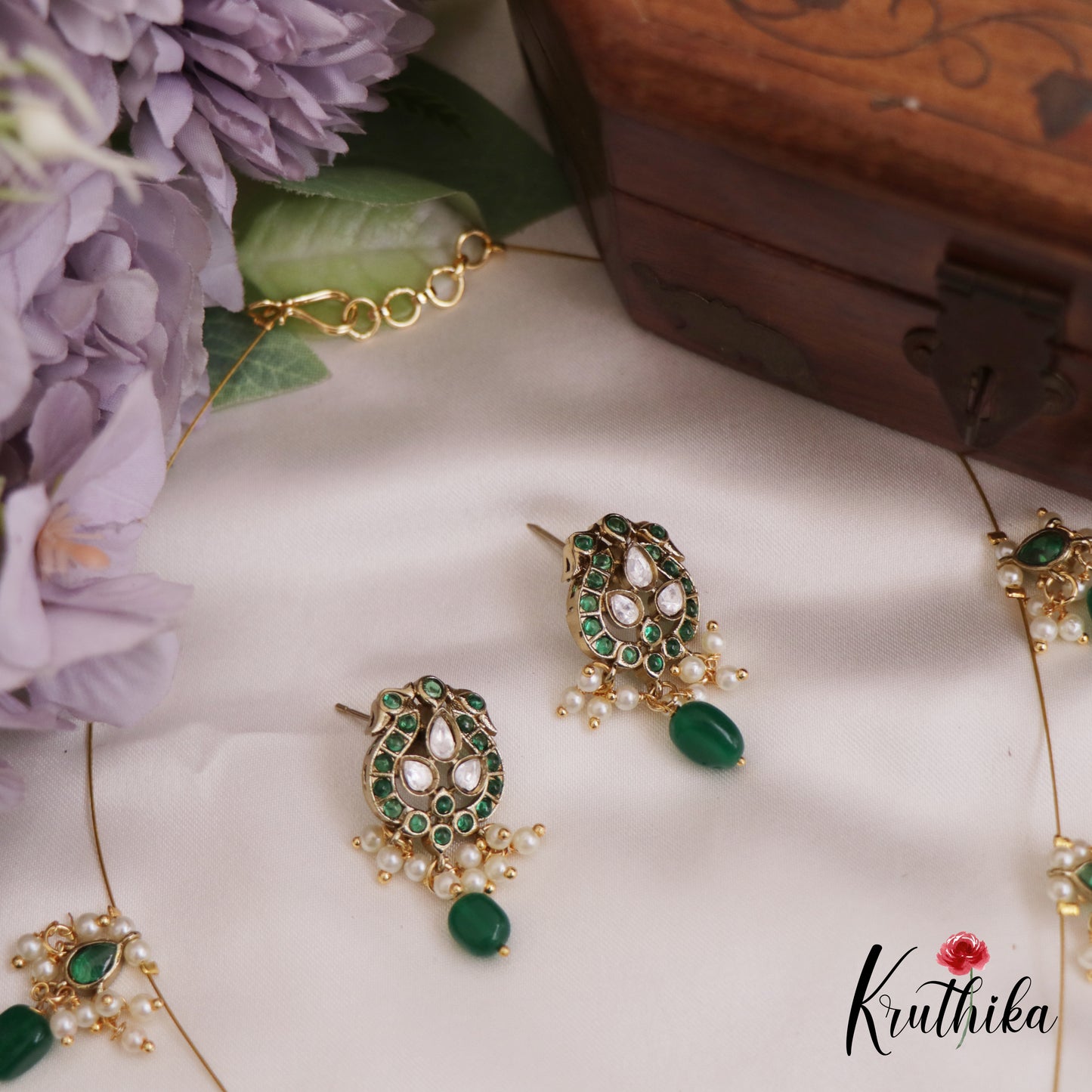 Trendy Kemp Peacock Motifs Invisible Chain With Beads Drops NC2701 (Available In 3 Colors)