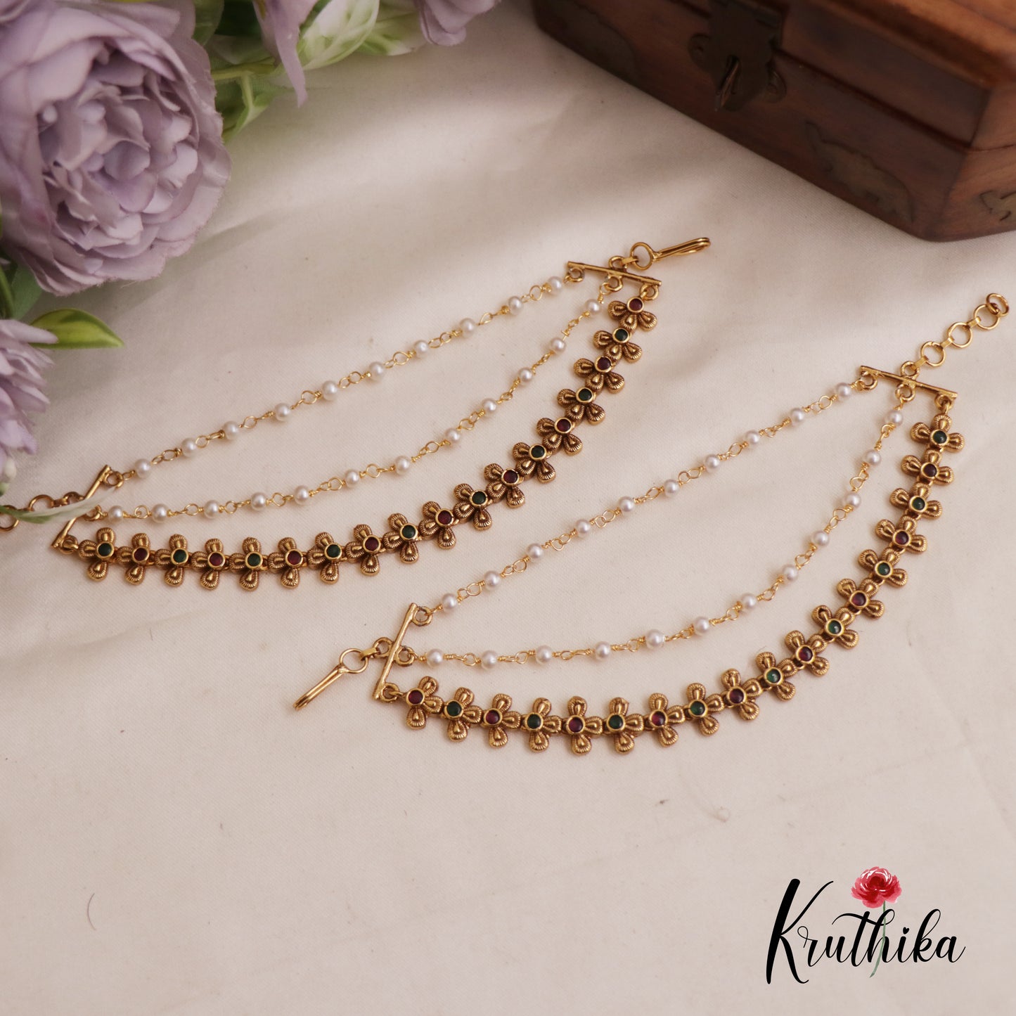 Classic Floral Motifs Three Layer Earchains EC178