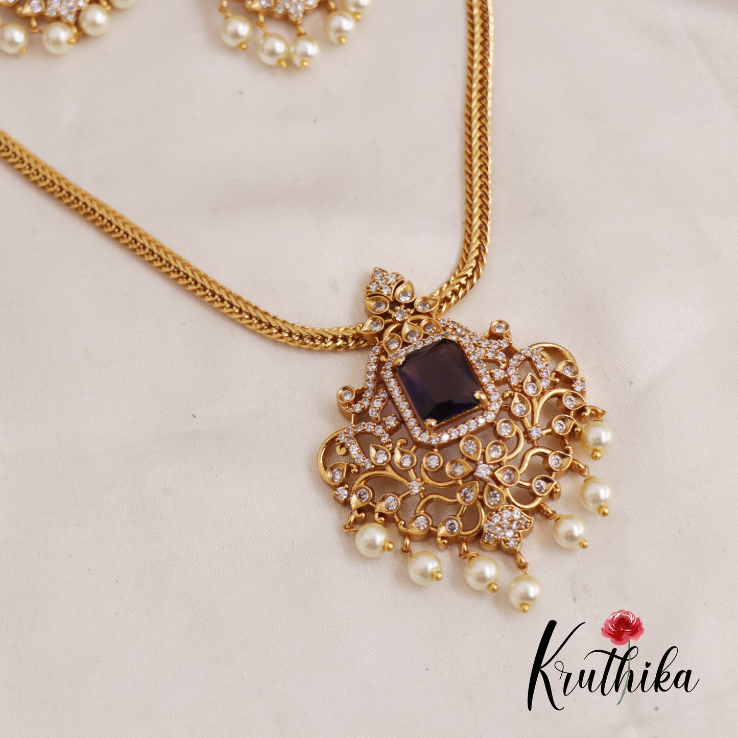 Beautiful Leaf AD Stone Hasli Necklace With Pearl Drops NC2600