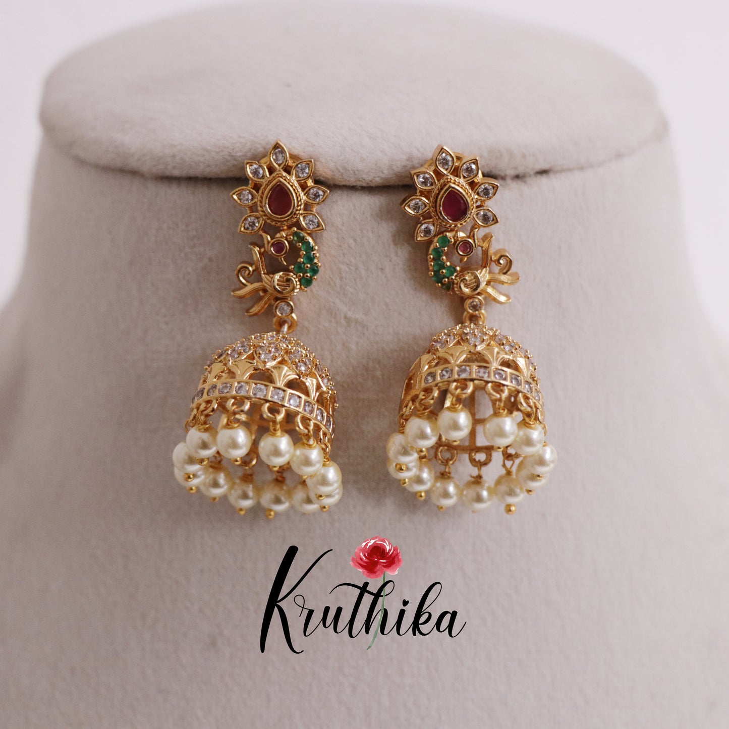 Trendy AD Peacock Jhumkas E715 (Available in 2 Colours)