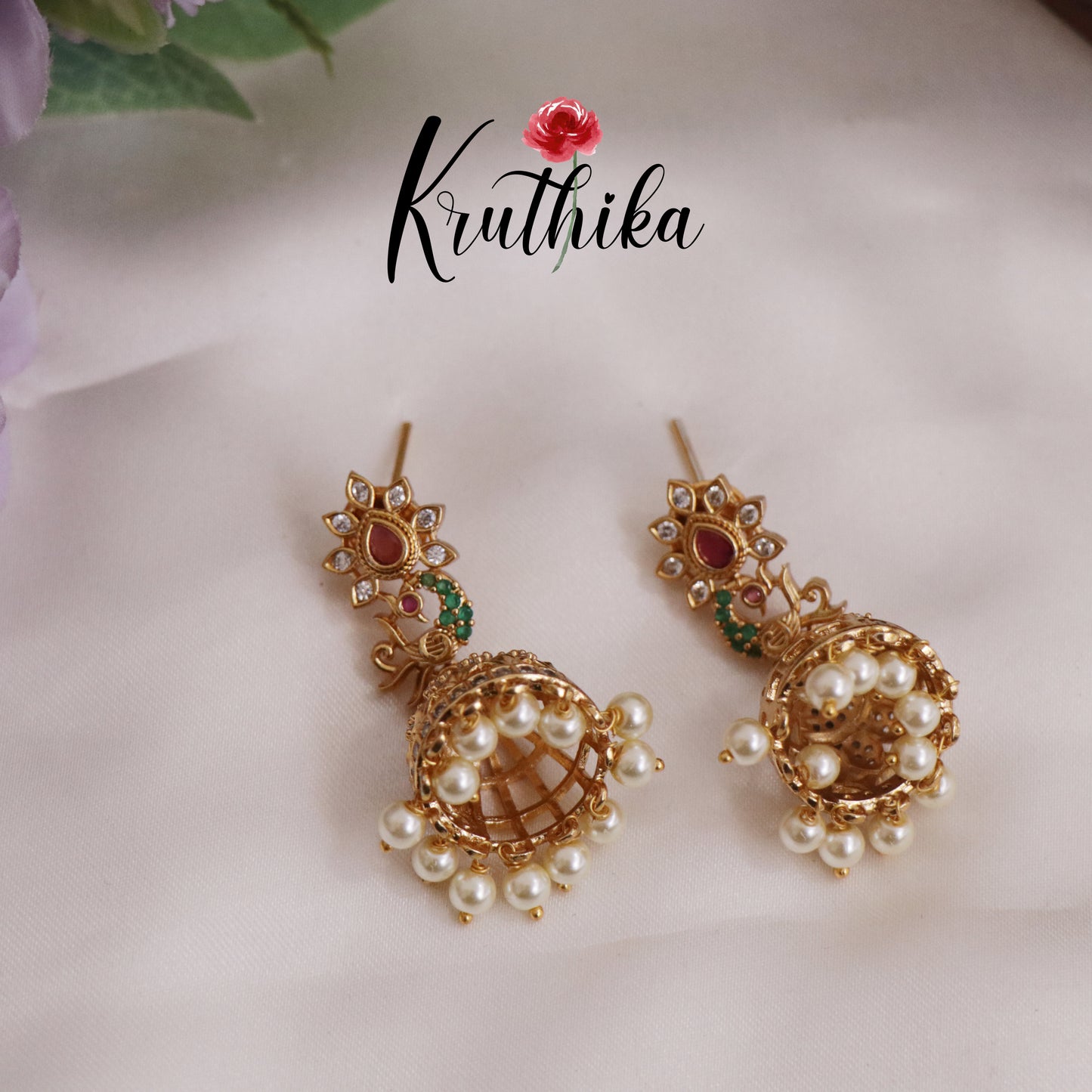 Trendy AD Peacock Jhumkas E715 (Available in 2 Colours)