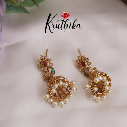 Trendy AD Peacock Jhumkas E715 (Available in 2 Colours)