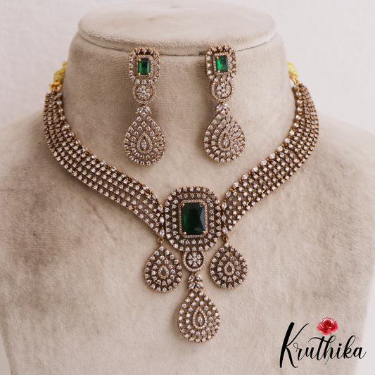 Gorgeous Teardrop Motifs Diamond-Finish Gold-Tone AD Victorian Necklace NC2824 (Available In 2 Colors)