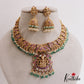 Grand Antique Nagas Lakshmi Necklace With Three Interchangeable Pendants And Green Bead Drops NC2730