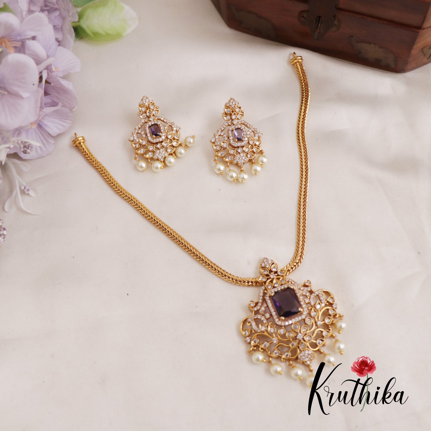 Beautiful Leaf AD Stone Hasli Necklace With Pearl Drops NC2600
