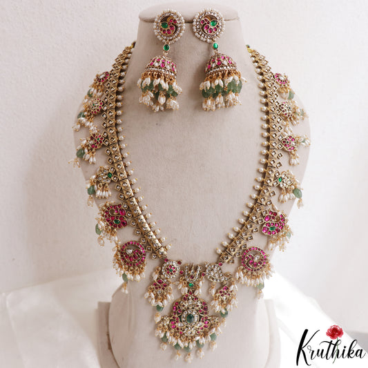 Premium Peacock Floral Motifs Guttapoosalu Jadau Haaram LH2172