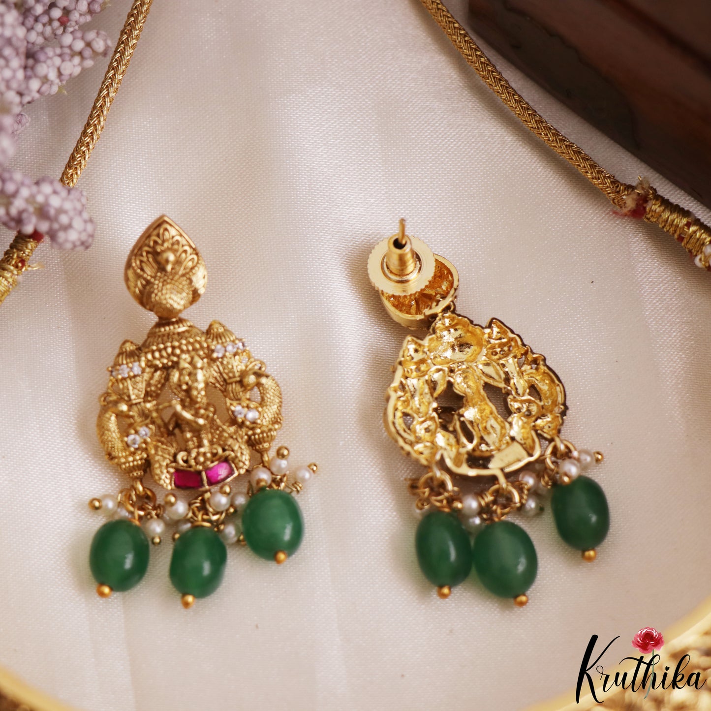 Premium Antique Radha Krishna Motifs Choker With Bead Drops NC3158 (Available In 2 Colors)