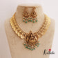 Premium Antique Nagas Lakshmi Motifs Kasu Neckalce With Green Bead Drops NC2658