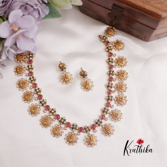 Premium CZ Lakshmi Coin/Kasumala Necklace NC2286