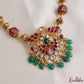 Elegant Ruby Green Stone Jadau Pendant Mangalsutra with Green Bead Drops NC3314