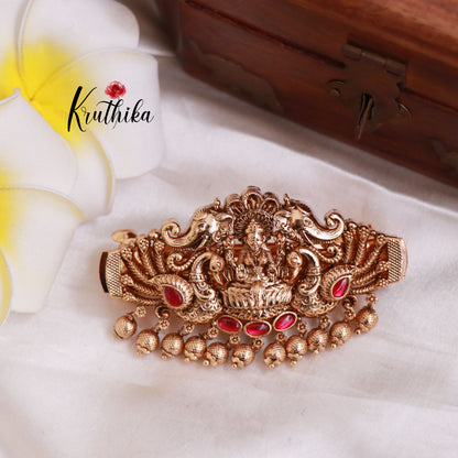 Premium Lakshmi Jadau Hair Clip With Pearl And Bead Drops J92 ( Available in 2 Colours )