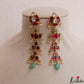 Classic Floral Peacock Motifs Jadau Earrings With Green Bead Drop E1144