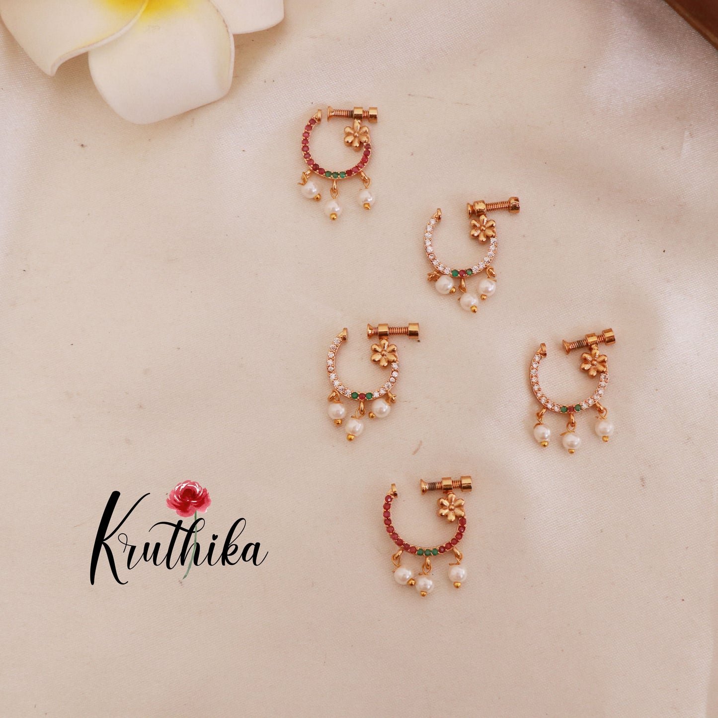 Gorgeous CZ pearl Nose rings/ Nathu/ Nath [ Assorted colors] N27