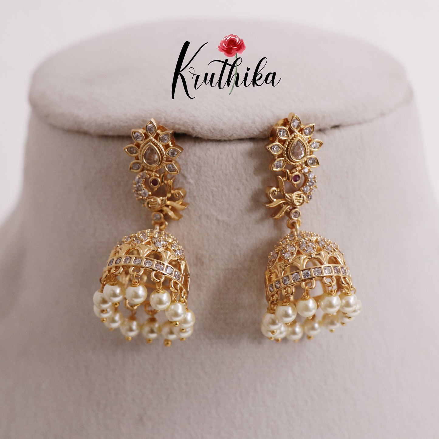 Trendy AD Peacock Jhumkas E715 (Available in 2 Colours)