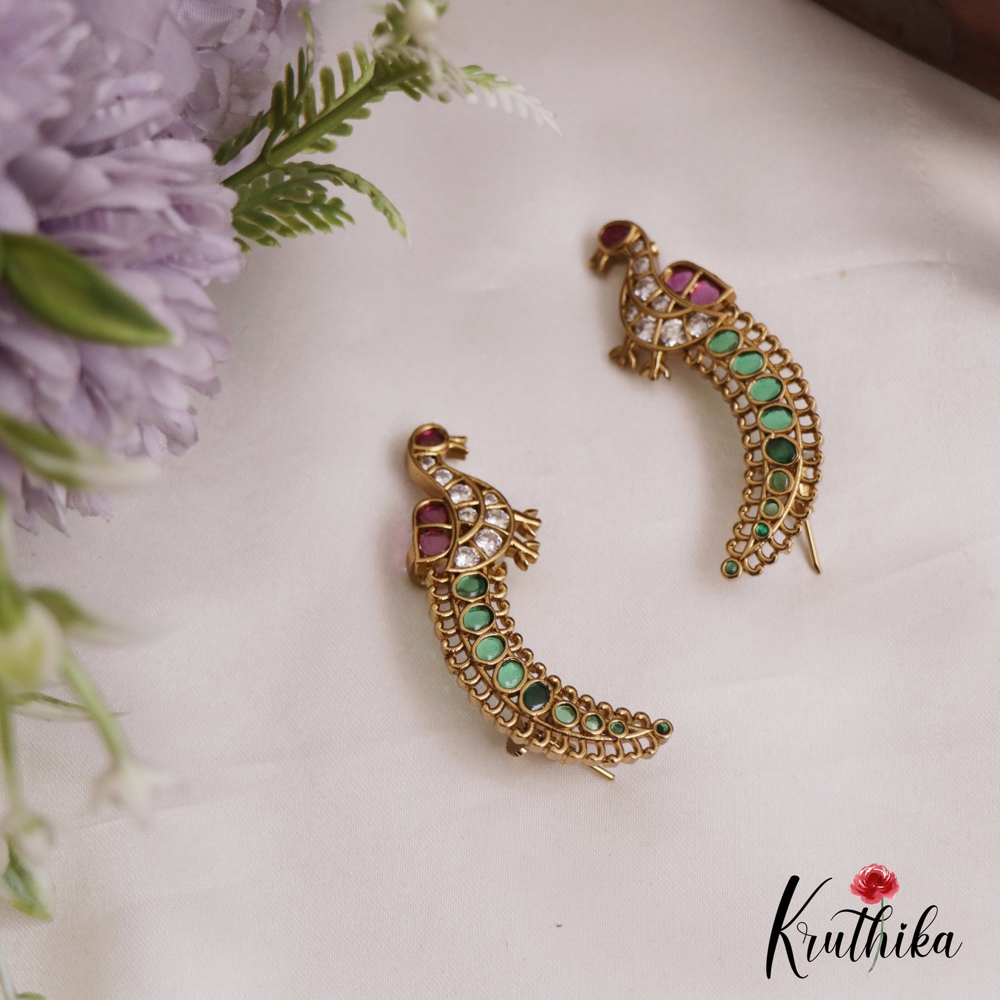 Pretty Kemp Stone Peacock Ear Climbers / Ear Cuffs E1005 (Available In 2 Colors)