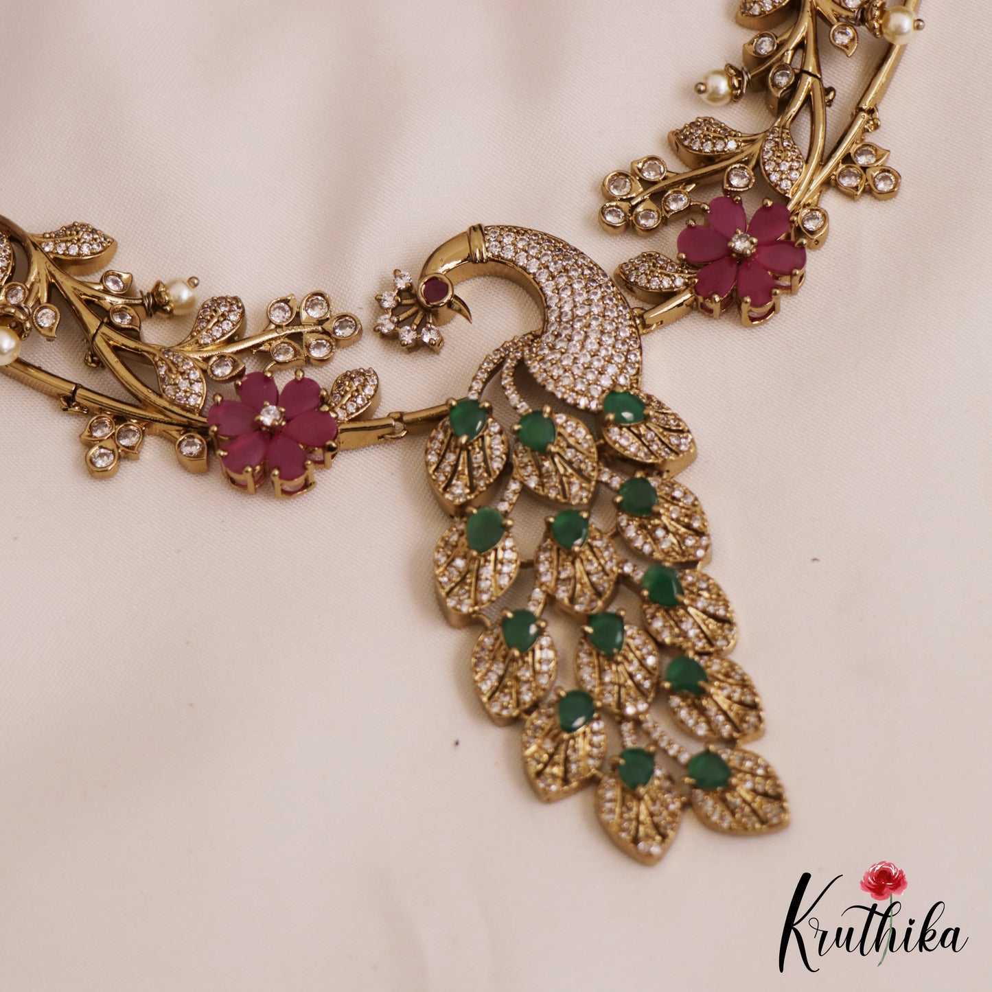 Classic Peacock Floral Motifs AD hasli necklace NC2777