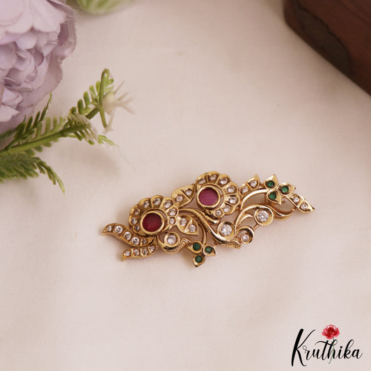 Beautiful Gold-Tone Floral Motifs AD Saree Pin SP58